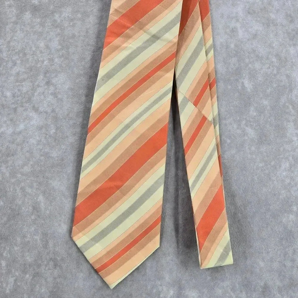 Van Heusen Orange Gray Stripe 100% Silk Men's Neck Tie NWOT - Picture 2 of 6